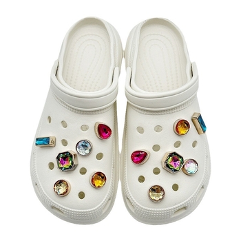 Αξεσουάρ παπουτσιών με λουλούδι από Rhinestones, κατάλληλο για σανδάλια και παντόφλες, Μοντέλο Ay0201 σετ με πολύχρωμα διαμάντια, Υλικό ακρυλικό/PP/ABS, Αποσπώμενα κρύσταλλα