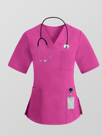 Σετ δύο τεμαχίων ιατρικού τύπου με V-λαιμό, κοντά μανίκια, πολλές τσέπες, ύφασμα απομάκρυνσης υγρασίας πολυεστέρα-σπαντέξ