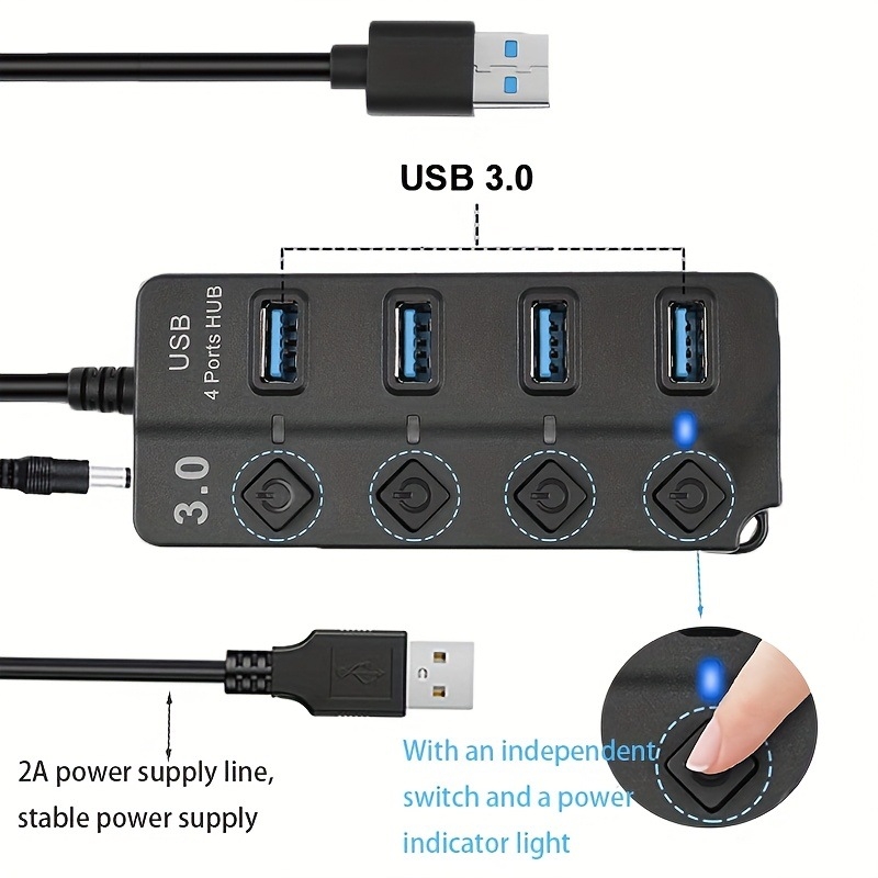 USB 3.0 διανομέας με 4 θύρες, ανεξάρτητος διακόπτης, 5 Gbps, εξωτερική τροφοδοσία
