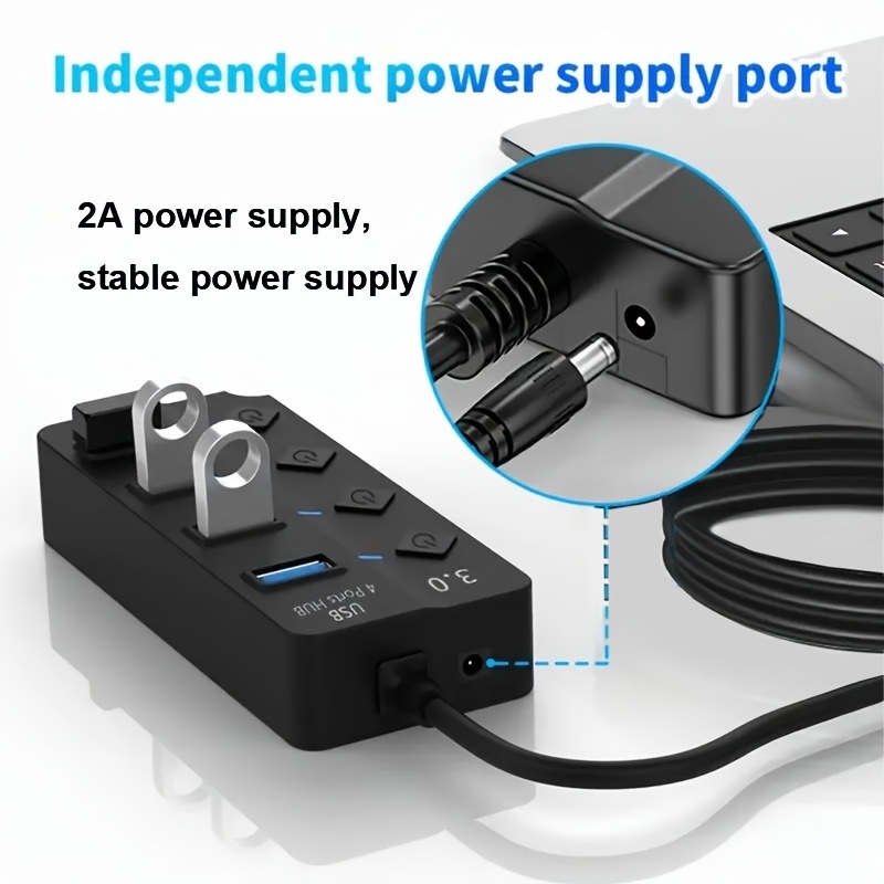 USB 3.0 διανομέας με 4 θύρες, ανεξάρτητος διακόπτης, 5 Gbps, εξωτερική τροφοδοσία