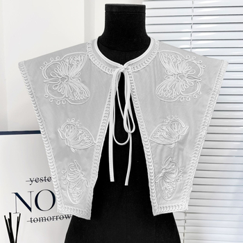 Ψεύτικος γιακάς με δαντέλα και φιογκάκι, κέντημα πεταλούδας, πολυεστέρα-σιλκ, επενδυμένος, χειμώνας 2024