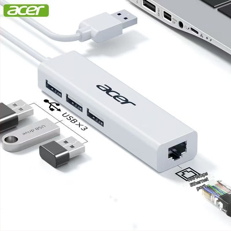 Acer Type-C μετατροπέας Ethernet με USB Hub HY41-T41, USB 2.0, 100 Mbps, διαχωριστής 1–4