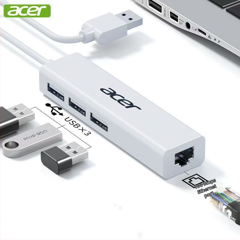 Acer Type-C μετατροπέας Ethernet με USB Hub HY41-T41, USB 2.0, 100 Mbps, διαχωριστής 1–4