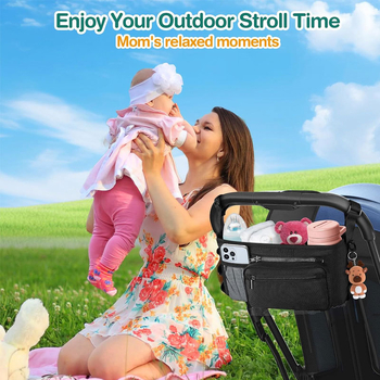 Pakabinamasis krepšelis vežimėliui su šilumine izoliacija buteliui ir žaislams | Medžiaga: Oxford audinys; Talpa: 6; Funkcijos: nešiojamas, sulankstomas