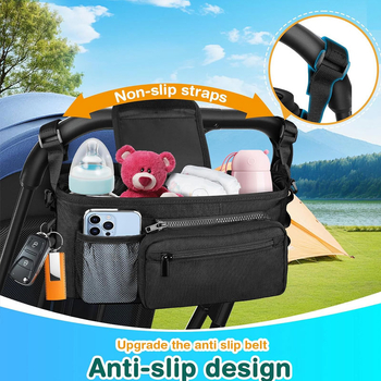 Pakabinamasis krepšelis vežimėliui su šilumine izoliacija buteliui ir žaislams | Medžiaga: Oxford audinys; Talpa: 6; Funkcijos: nešiojamas, sulankstomas