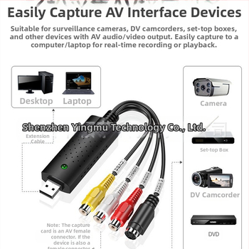 Κάρτα καταγραφής βίντεο USB 2.0 με είσοδο CVBS 3RCA AV, ανάλυση 720x480, μοντέλο YMC3U-B