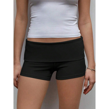 SH40239705 Γυναικείοι casual σορτς με γυριστό άκρο, χαλαρή γραμμή, μήκος εννέα δεκάτων, βαμβακερό ύφασμα, μίγμα CVC