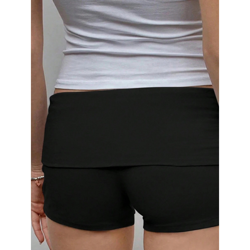 SH40239705 Ženske casual šorc s navijenim rubom, širok kroj, duljina devet desetina, pamuk, CVC smjesa