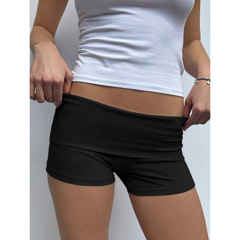 SH40239705 Ženske casual šorc s navijenim rubom, širok kroj, duljina devet desetina, pamuk, CVC smjesa