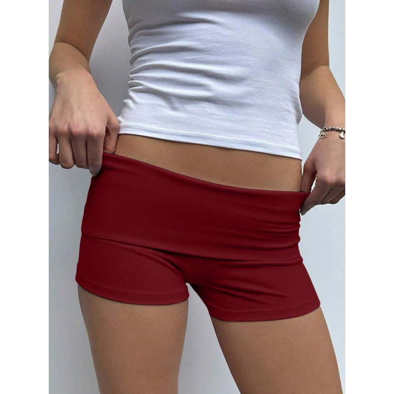 SH40239705 Ženske casual šorc s navijenim rubom, širok kroj, duljina devet desetina, pamuk, CVC smjesa