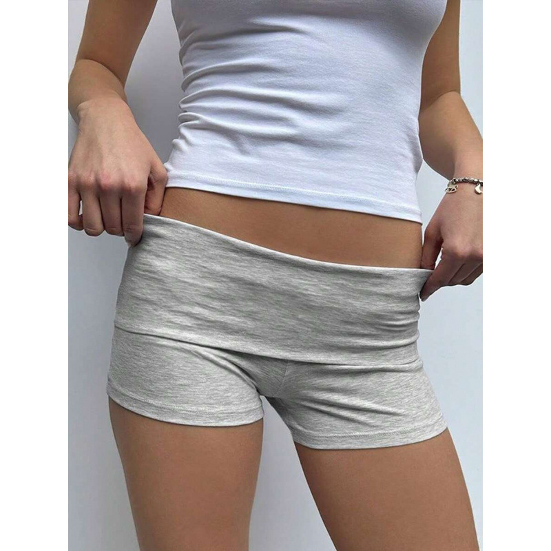 SH40239705 Ženske casual šorc s navijenim rubom, širok kroj, duljina devet desetina, pamuk, CVC smjesa