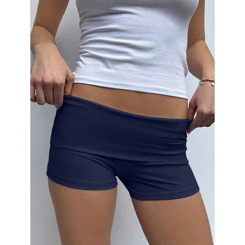 SH40239705 Ženske casual šorc s navijenim rubom, širok kroj, duljina devet desetina, pamuk, CVC smjesa