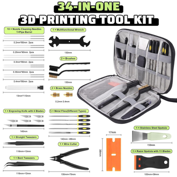 Σετ 43 τεμαχίων εργαλείων για 3D εκτυπωτή: καθαρισμός ακροφύλιου FDM/SLA, αποσυναρμολόγηση με ξύστρα, ακριβής επεξεργασία, PLA υλικό