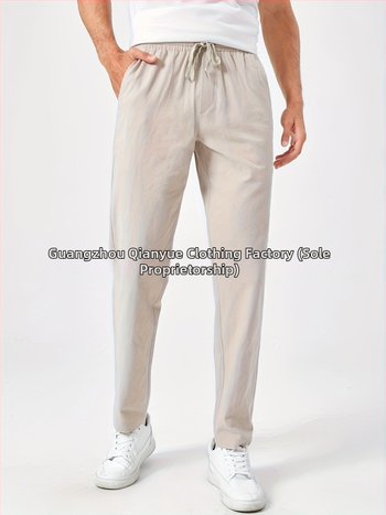 Ανδρικά παντελόνια μακριά με χαλαρή γραμμή, μεσαία μέση, διαπνέον 100% βαμβάκι, ελαφριά ελαστικότητα, για άνοιξη