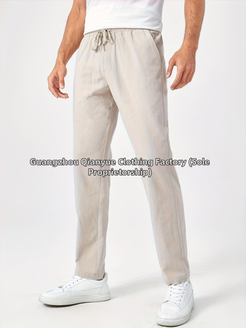 Ανδρικά παντελόνια μακριά με χαλαρή γραμμή, μεσαία μέση, διαπνέον 100% βαμβάκι, ελαφριά ελαστικότητα, για άνοιξη