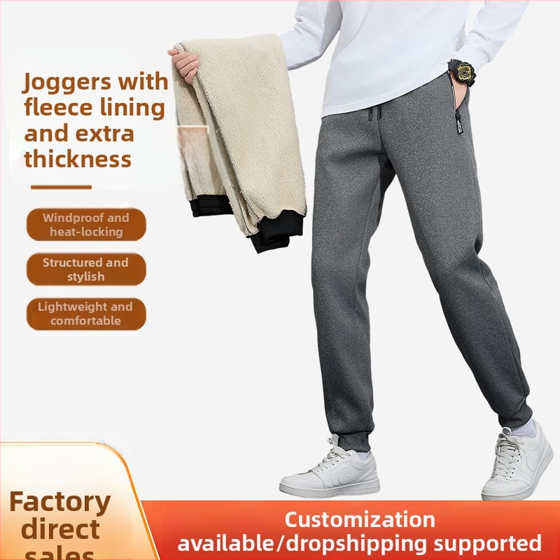 Ανδρικά παντελόνια τζόγκερ με επένδυση φλίς για τον χειμώνα, χαλαρή γραμμή, μέση μεσαίου ύψους, 100% πολυεστέρας