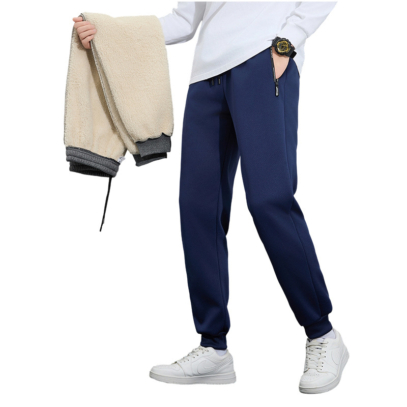 Ανδρικά παντελόνια τζόγκερ με επένδυση φλίς για τον χειμώνα, χαλαρή γραμμή, μέση μεσαίου ύψους, 100% πολυεστέρας