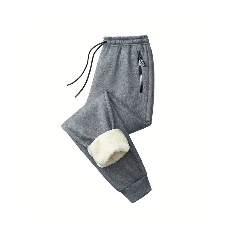 Ανδρικά παντελόνια τζόγκερ με επένδυση φλίς για τον χειμώνα, χαλαρή γραμμή, μέση μεσαίου ύψους, 100% πολυεστέρας