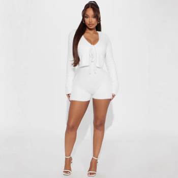 Μίνιμαλ πλούσιου βελούδου ολόσωμος φόρμα με μακριά μανίκια και V-λαιμό, στενή γραμμή, πλεκτό ύφασμα