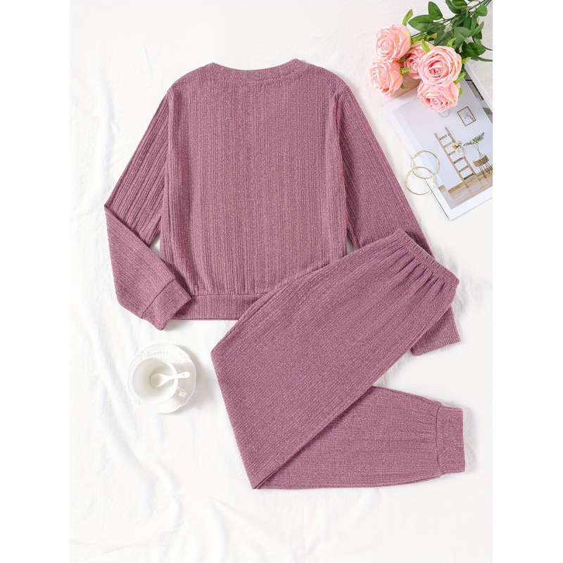 Set de pijamale femei: top cu decolteu în V și mâneci lungi și pantaloni, Sea Island Silk, ultra-subțire 40 g/m², stil pastoral transparent