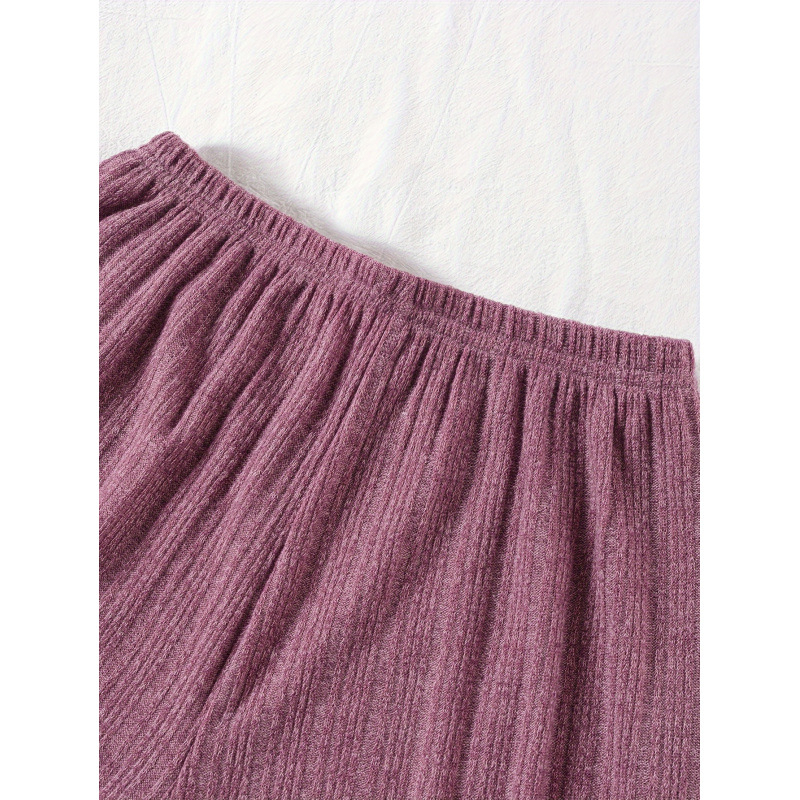 Set de pijamale femei: top cu decolteu în V și mâneci lungi și pantaloni, Sea Island Silk, ultra-subțire 40 g/m², stil pastoral transparent