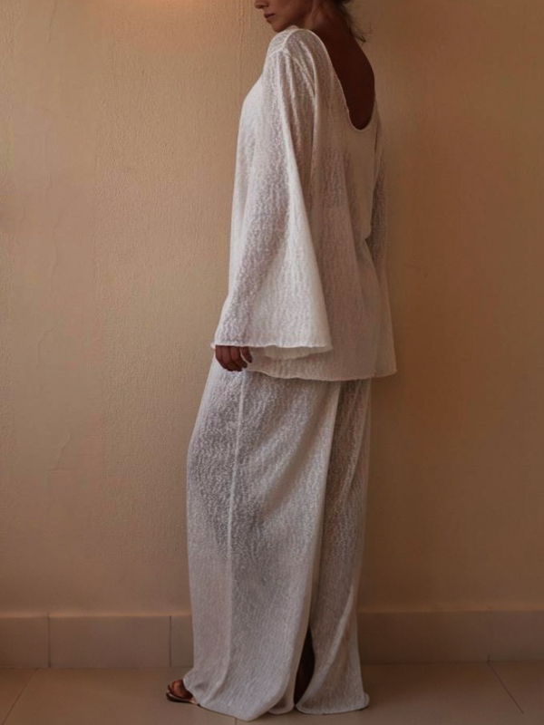 Ženski kućni komplet s dugim rukavima i dugim hlačama | Poliester 95%+, elastan; jednobojni uzorak; šavovi šivenja