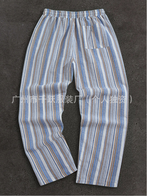 Pantaloni casual bărbați cu dungi, croială lejeră, talie medie, lungi, poliester