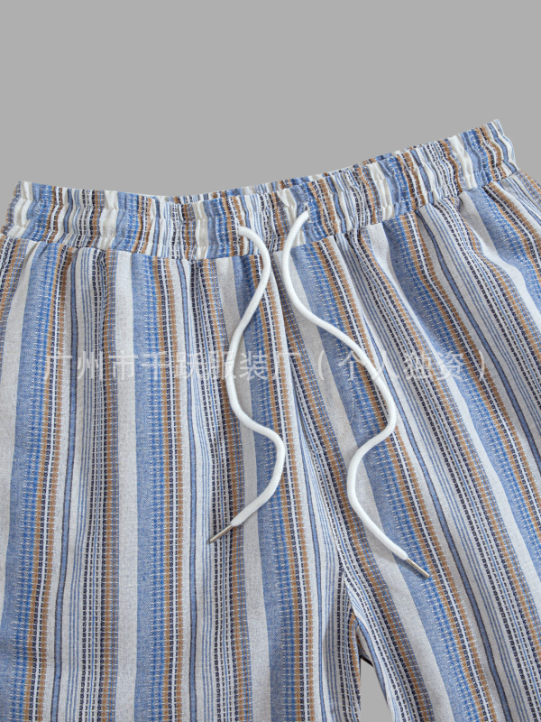 Pantaloni casual bărbați cu dungi, croială lejeră, talie medie, lungi, poliester