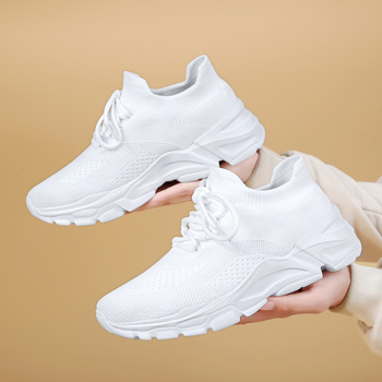 Γυναικεία Flyknit αερόσπορ παπούτσια καθημερινά, χαμηλό άνω μέρος, δροσερή επένδυση με δίχτυ, εμπρός κορδόνια, EVA πάτος, MD σόλα