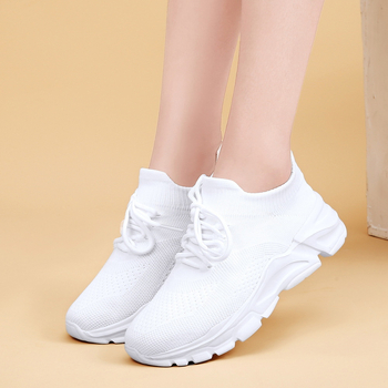 Γυναικεία Flyknit αερόσπορ παπούτσια καθημερινά, χαμηλό άνω μέρος, δροσερή επένδυση με δίχτυ, εμπρός κορδόνια, EVA πάτος, MD σόλα