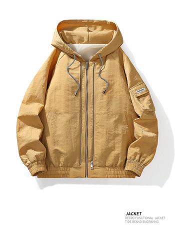 Ανδρικό μπουφάν με κουκούλα – μακριά μανίκια, ρετρό στυλ πιλότου, ελαφρύ μείγμα μετάλλων ινών, πολυεστέρας