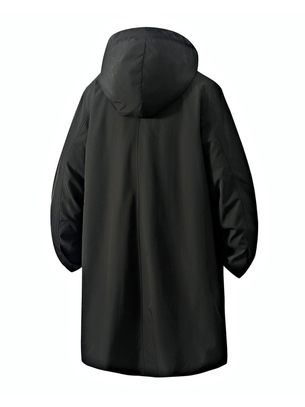 Palton cu glugă, lungime 80–100 cm, croială lejeră, exterior 100% poliester, căptușă 100% poliester