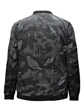 Koreai stílusú férfi dzseki álló gallérral, cipzárral, tollas mintával, poliészter anyagból