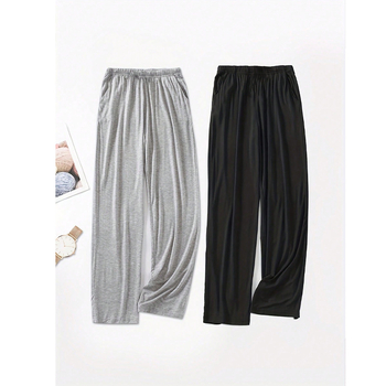 Δύο ζεύγη ανδρικών πυτζάμα παντελόνιών — ύφασμα Milk Silk, πολυεστέρας 90–95%, μεσαίο πάχος, ανοιξιάτικο χαλαρό οικιακό ρούχο