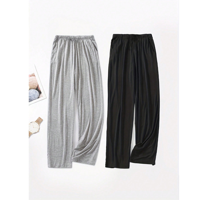 Δύο ζεύγη ανδρικών πυτζάμα παντελόνιών — ύφασμα Milk Silk, πολυεστέρας 90–95%, μεσαίο πάχος, ανοιξιάτικο χαλαρό οικιακό ρούχο