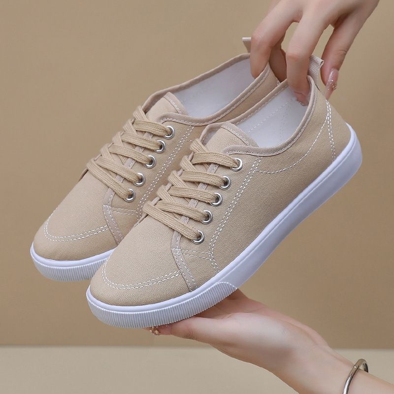 Sieviešu kanvas kurpes, elpojošas, zemā augšdaļa, ar šņorēm, plastmasas zole