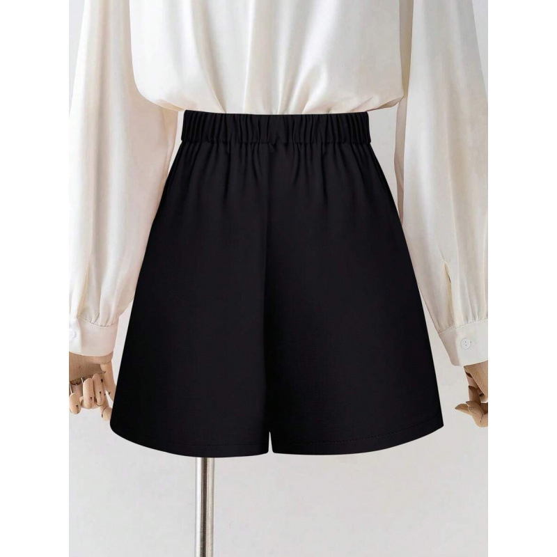 Pantaloni femei A-line cu plisare, fermoar frontal și deschidere pe spate, lungime gleznă, ușor elastici, bumbac CVC