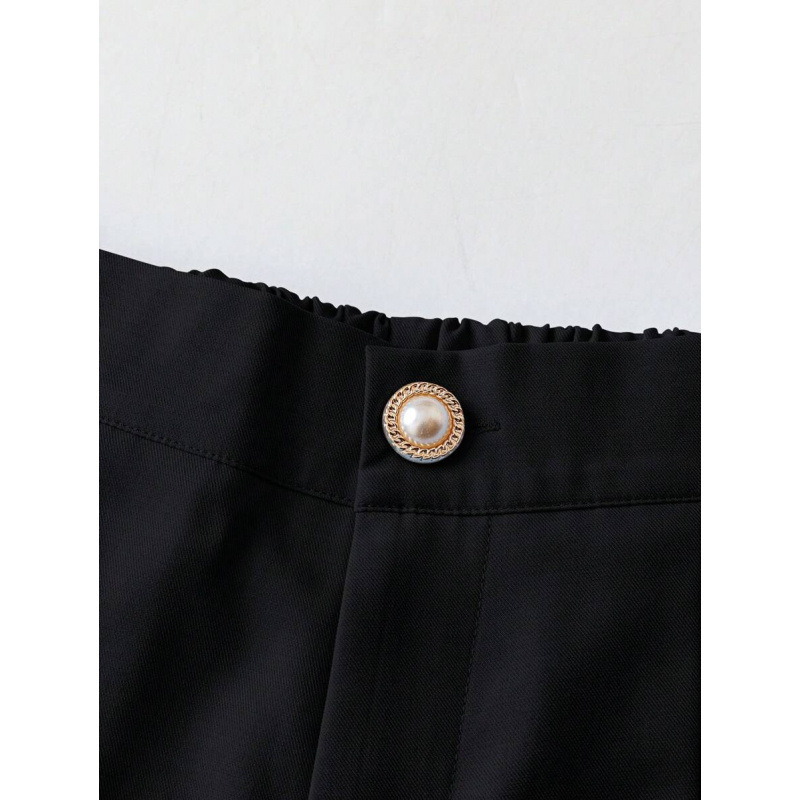 Pantaloni femei A-line cu plisare, fermoar frontal și deschidere pe spate, lungime gleznă, ușor elastici, bumbac CVC