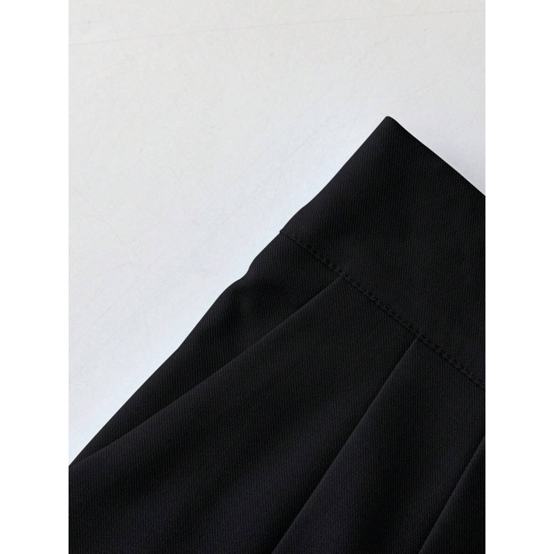 Pantaloni femei A-line cu plisare, fermoar frontal și deschidere pe spate, lungime gleznă, ușor elastici, bumbac CVC