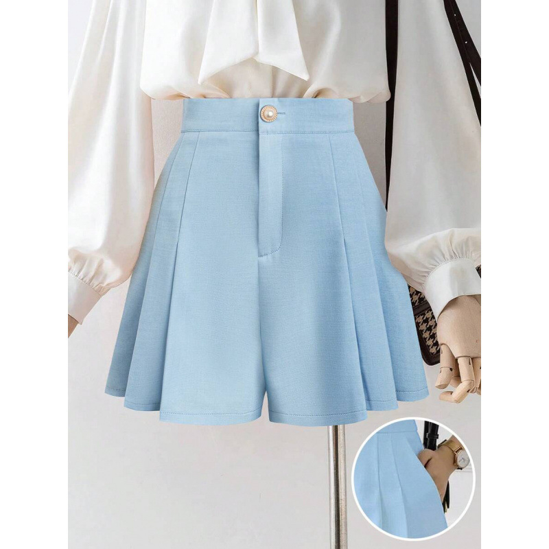 Pantaloni femei A-line cu plisare, fermoar frontal și deschidere pe spate, lungime gleznă, ușor elastici, bumbac CVC