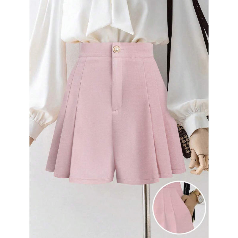 Pantaloni femei A-line cu plisare, fermoar frontal și deschidere pe spate, lungime gleznă, ușor elastici, bumbac CVC