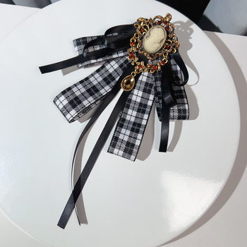 Καρφίτσα υφασμάτινη με φιόγκο, καρό μοτίβο, βρετανικό ρετρό στυλ, σχήμα σταγόνας, για γυναίκες.