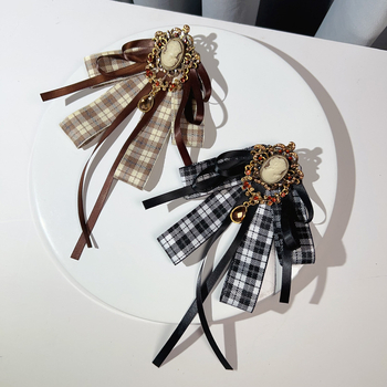 Καρφίτσα υφασμάτινη με φιόγκο, καρό μοτίβο, βρετανικό ρετρό στυλ, σχήμα σταγόνας, για γυναίκες.