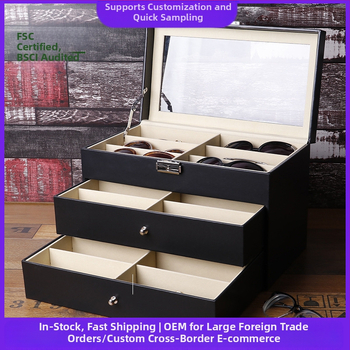 Κουτί αποθήκευσης και προβολής γυαλιών ηλίου, 18 διαμερίσματα, τριών επιπέδων σχεδίασης; υλικό: MDF Leather Flannel; συσκευασία: Packing Box; χρήση: αποθήκευση γυαλιών; ειδική συσκευασία: Jewelry packaging