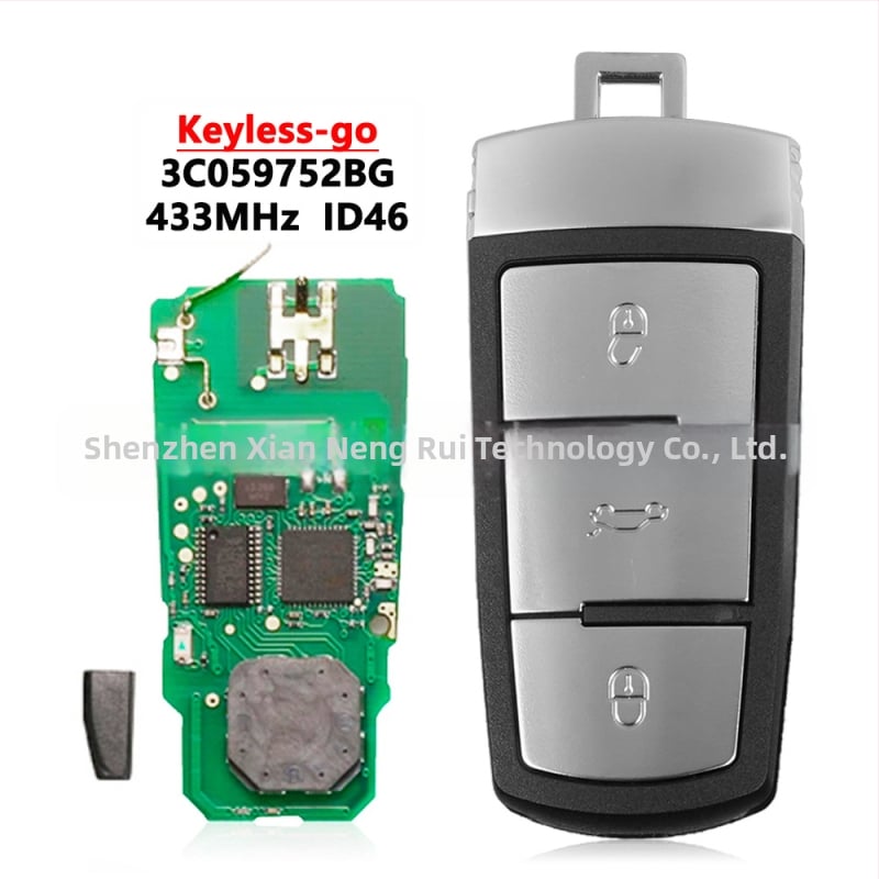 Volkswagen automobilio nuotolinio rakto, 3 mygtukai, 433 MHz, ID46 čip, ABS korpusas