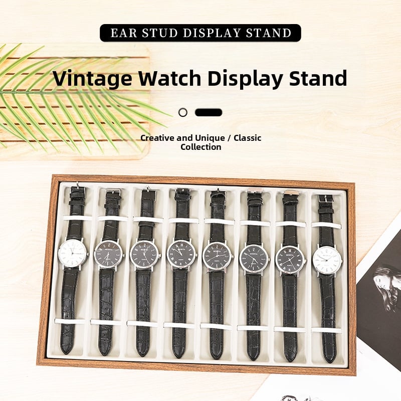 Ξύλινος ενιαίος δίσκος αποθήκευσης ρολογιών με 8 θέσεις, premium αίσθηση, περίβλημα από μασίφ ξύλο, ένα επίπεδο, κατασκευή με συγκόλληση