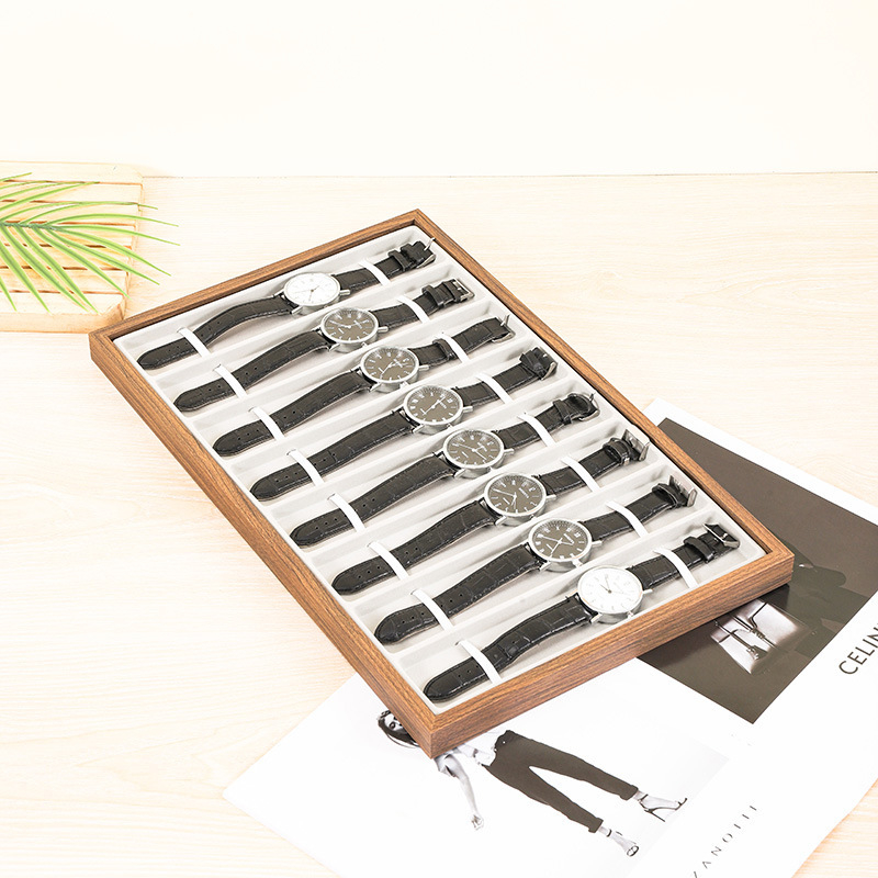 Ξύλινος ενιαίος δίσκος αποθήκευσης ρολογιών με 8 θέσεις, premium αίσθηση, περίβλημα από μασίφ ξύλο, ένα επίπεδο, κατασκευή με συγκόλληση