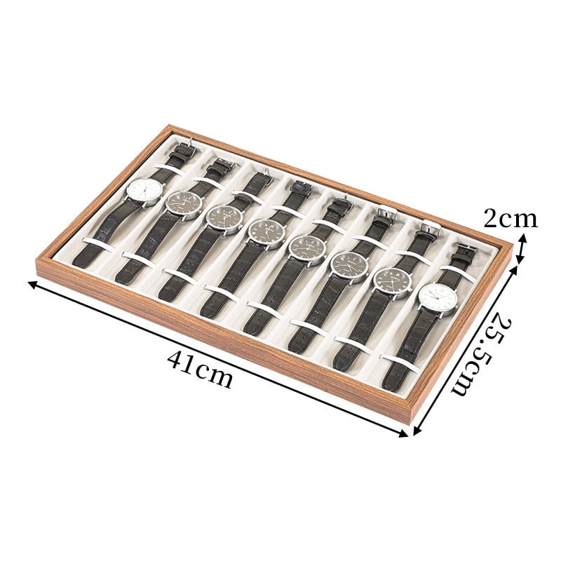 Ξύλινος ενιαίος δίσκος αποθήκευσης ρολογιών με 8 θέσεις, premium αίσθηση, περίβλημα από μασίφ ξύλο, ένα επίπεδο, κατασκευή με συγκόλληση