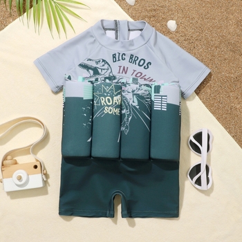 Costum de baie întreg pentru băieți, mâneci scurte, model desen animat, material nylon 85% cu căptușeală poliester 15%, 300 g, pentru înot și bălăceală, vârsta 2–10 ani