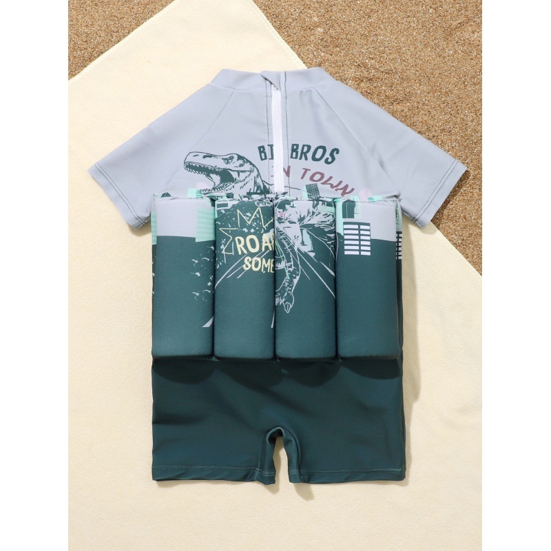 Costum de baie întreg pentru băieți, mâneci scurte, model desen animat, material nylon 85% cu căptușeală poliester 15%, 300 g, pentru înot și bălăceală, vârsta 2–10 ani
